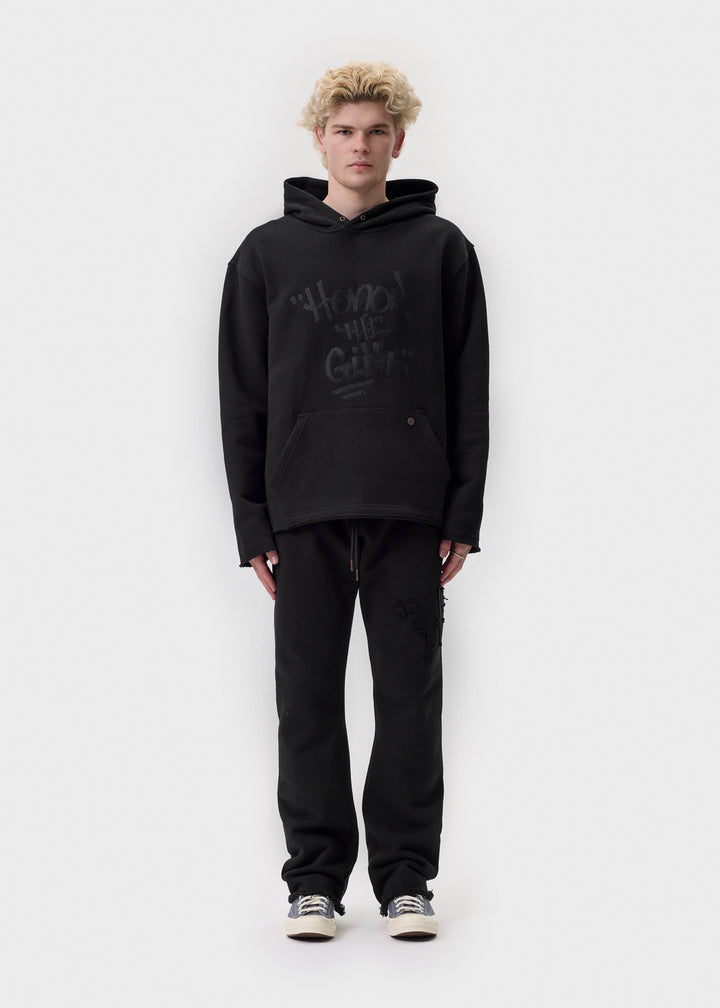 Honor the Gift - Black Script Embroidered Hoodie | 1032 SPACE