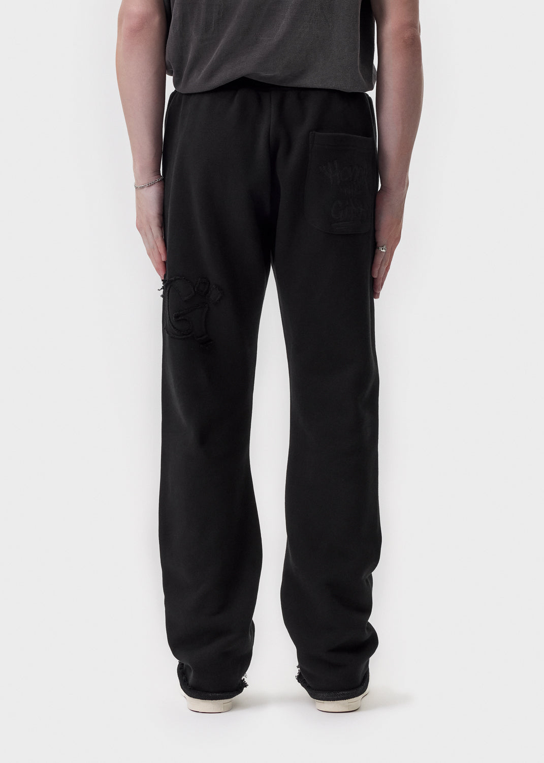 Honor the Gift - Black Script Embroidered Sweatpants | 1032 SPACE