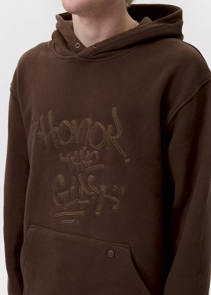 Brown Script Embroidered Hoodie