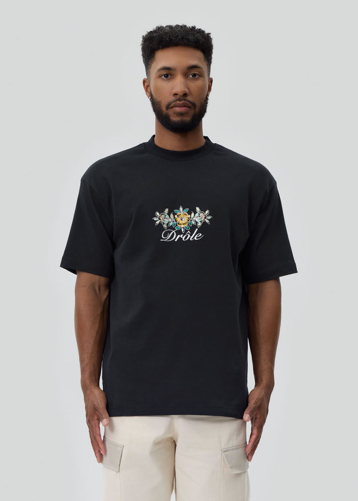 Drôle de Monsieur - Black 'Le T-Shirt Drôle Fleuri' T-Shirt | 1032 SPACE