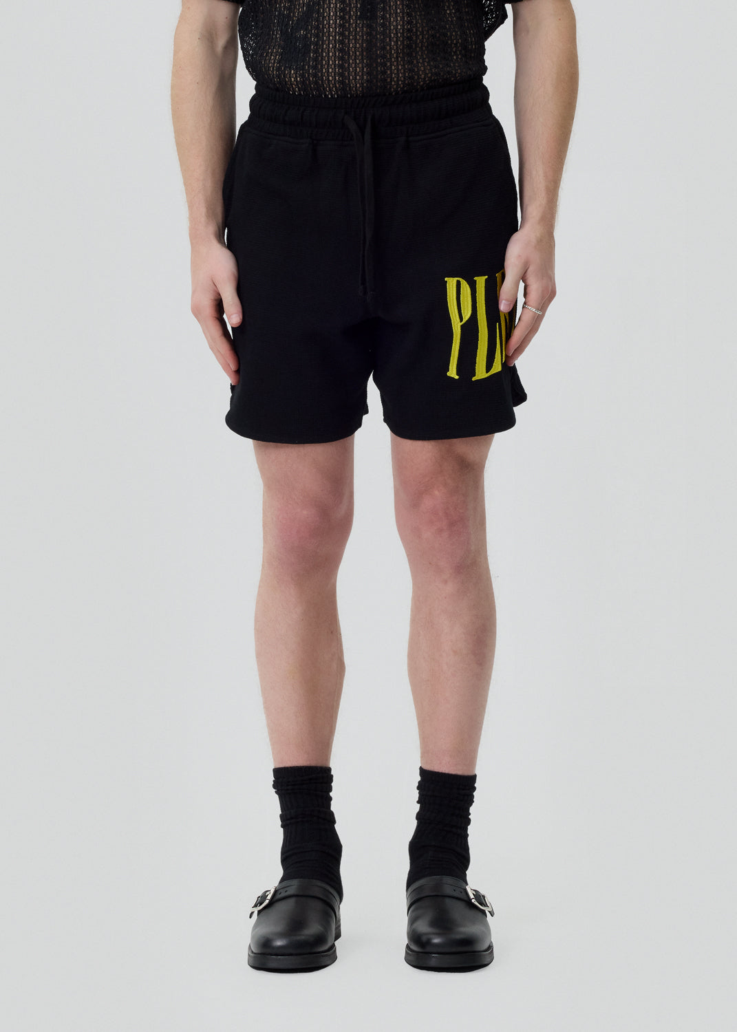 Pleasures - Black Twitch Waffle Knit Shorts | 1032 SPACE