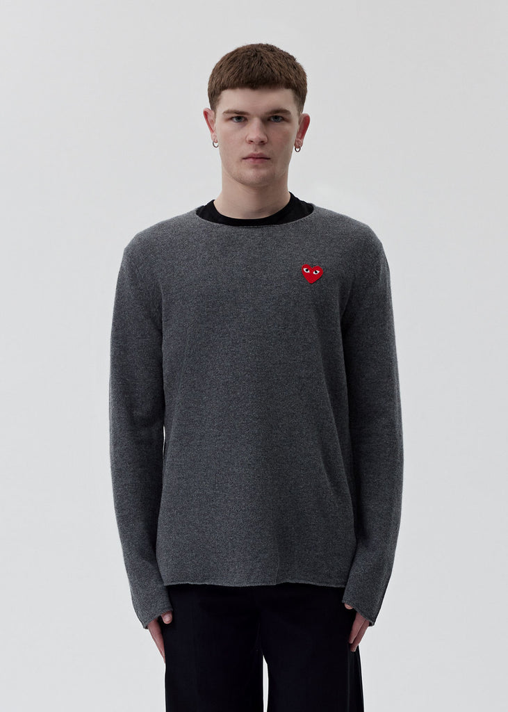 Comme Des Garçons PLAY - Grey Knitted Crewneck Sweater | 1032 SPACE