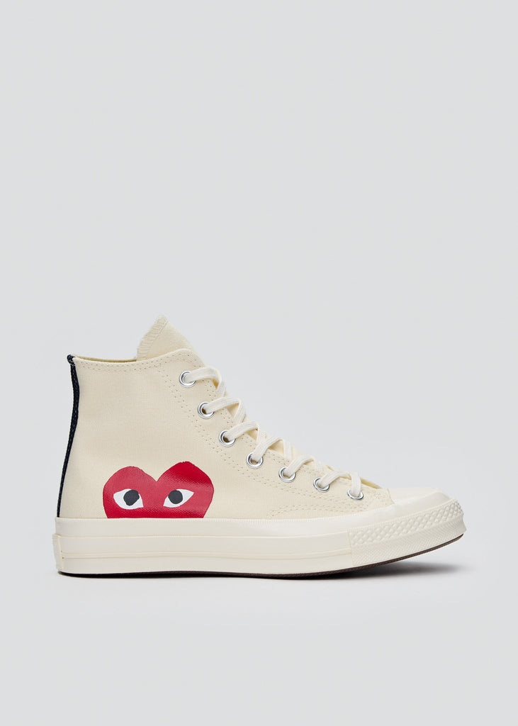 Comme des Garçons PLAY - White CDG Chuck 70 High Sneakers | 1032 SPACE