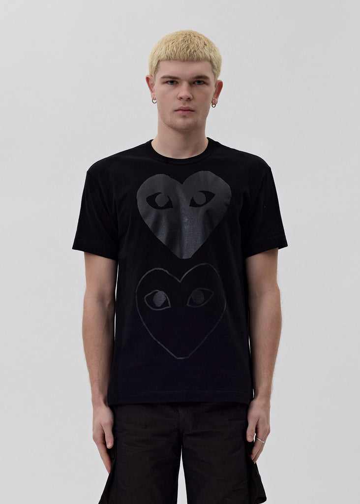 Comme des Garçons - Black Double Heart Contrast T-Shirt | 1032 SPACE