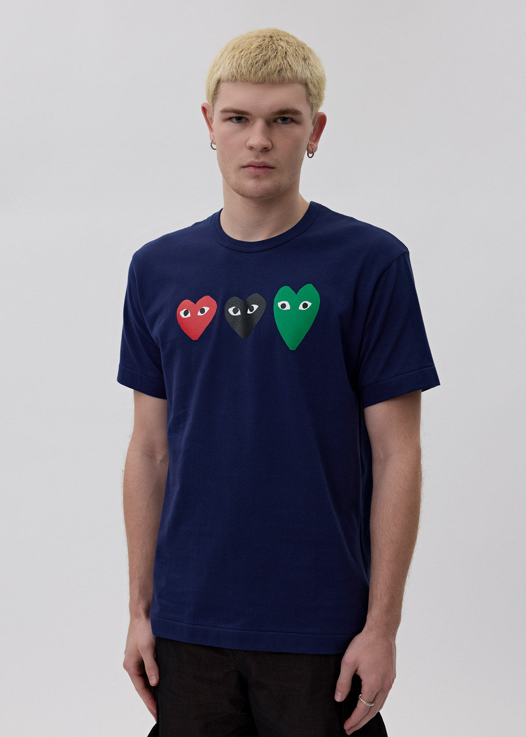 Comme des Garçons - Navy Hearts Trio T-Shirt | 1032 SPACE