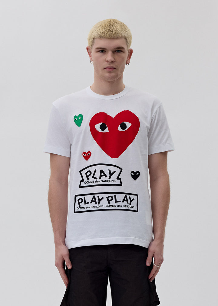 Comme des Garçons - White Heart Multi Logo T-Shirt | 1032 SPACE
